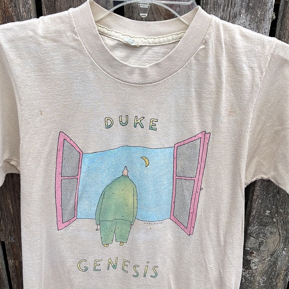 80s Genesis Duke T-shirt Single Stitch Tan M Band Tee Shirt Flawed Koechlin VTG - Picture 9 of 15